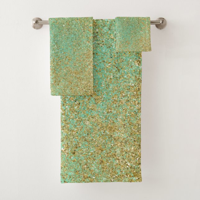 Conjunto De Toalhas Piscinas de Glitter Dourado Teal Aqua Glam Moderno (Insitu)
