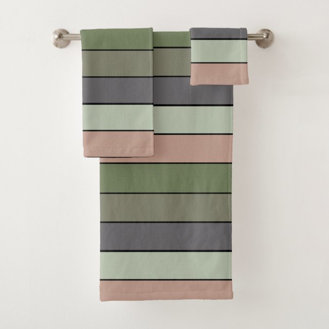 Conjunto De Toalhas Pistachio Nut Shell Green Peach Stripes (Insitu)