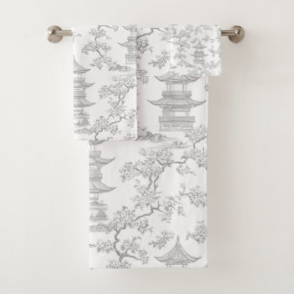 Conjunto De Toalhas PixDezine Pagodes de Grey Chinoiserie Flores de Ce