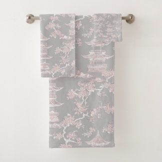 Conjunto De Toalhas PixDezine Pagodes de Grey Chinoiserie Flores de Ce
