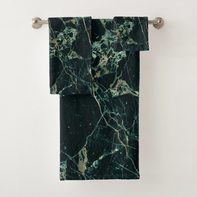 Conjunto De Toalhas PixDezines FLOREST GREEN MARBLE+FAUX VINHAS DOURAD (Insitu)