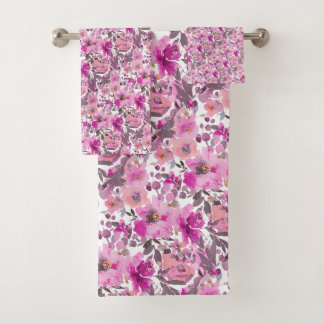 Conjunto De Toalhas PixDezines H2 Flores de Verão Magenta Malva