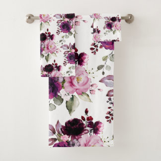 Conjunto De Toalhas PixDezines H2 Flores Vinho Tinto Champanhe Rosa