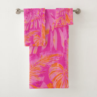 Conjunto De Toalhas PixDezines H2 Jungle Havaiano Rosa Laranja