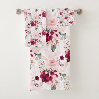Conjunto De Toalhas PixDezines H2 Rosa Bege Rosa Rubi Vermelhas Rosas
