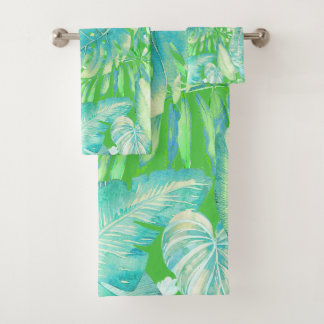 Conjunto De Toalhas PixDezines H2 Selva Havaiana Aqua Verde Neon