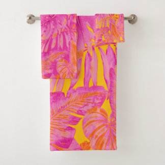 Conjunto De Toalhas PixDezines H2 Selva Havaiana Rosa Laranja