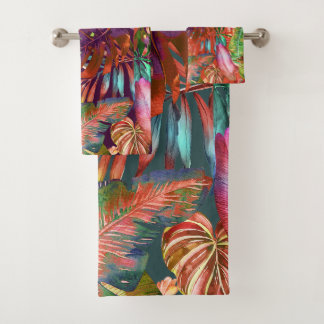 Conjunto De Toalhas PixDezines H2 Selva Havaiana Verde Neon Aqua