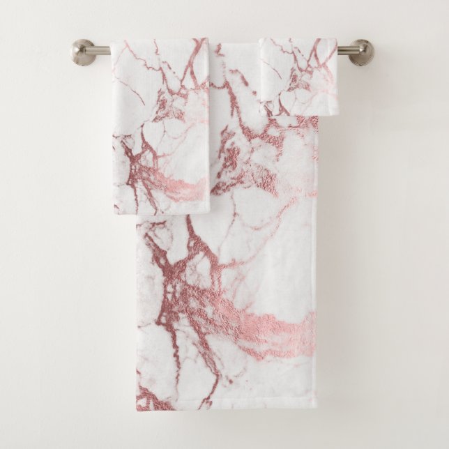 Conjunto De Toalhas PixDezines Marble + Faux Rose Gold Veins (Insitu)