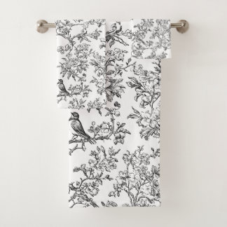 Conjunto De Toalhas PixDezines Preto Branco Chinoiserie, Pássaros Peon
