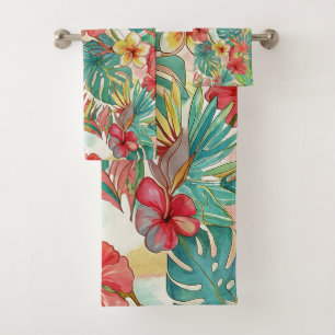 Conjunto De Toalhas PixDezines Retro Hyper H2 Havaí Floral Folhagem