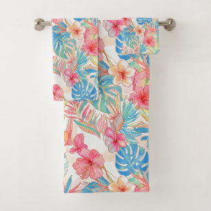 Conjunto De Toalhas PixDezines Vintage Pastel H2 Havaí Folhagem Floral