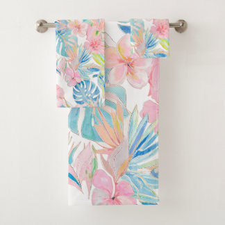 Conjunto De Toalhas PixDezines Vintage Pastel H2 Havaí Folhagem Floral