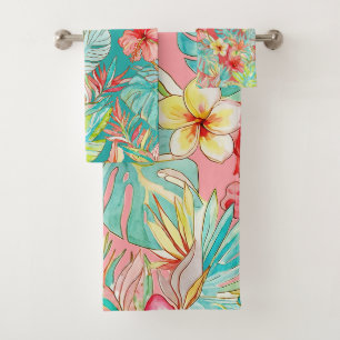 Conjunto De Toalhas PixDezines Vintage Pastel H2 Havaí Folhagem Floral