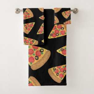 Conjunto De Toalhas Pizza Padrão Novelty Gift Preto