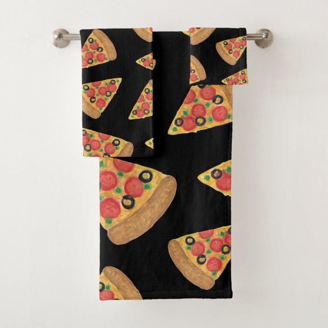 Conjunto De Toalhas Pizza Padrão Novelty Gift Preto (Insitu)