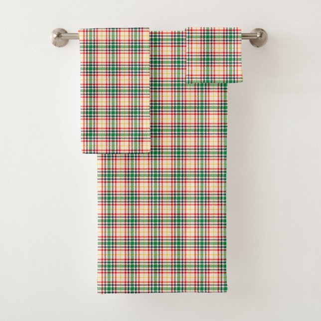 Conjunto De Toalhas Plaid-patterned towel set with red, green, yellow  (Criador carregado)