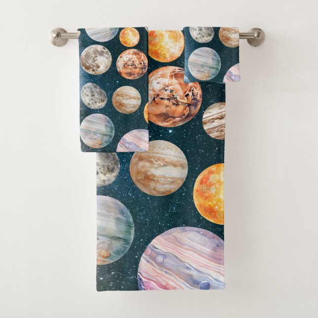 Conjunto De Toalhas Planetas do Sistema Solar com Aquarela Espaço Exte (Insitu)