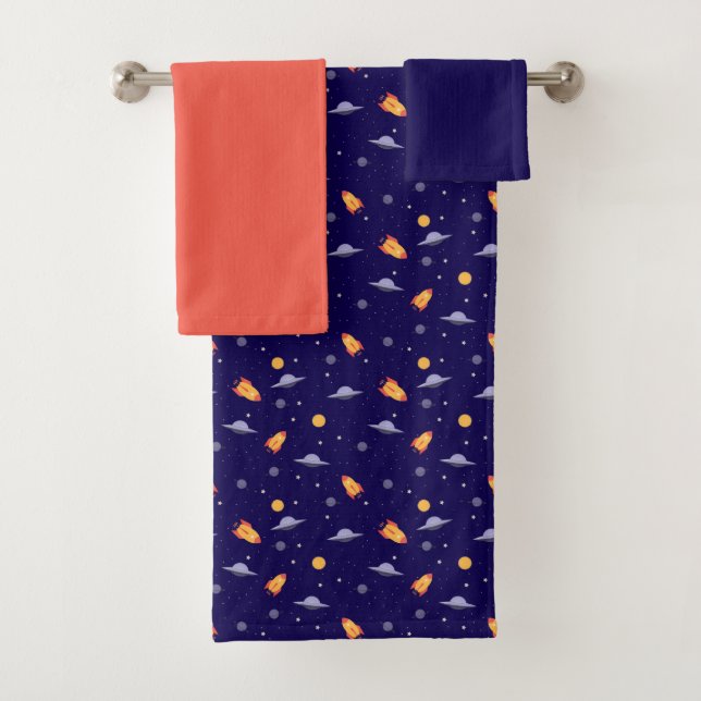 Conjunto De Toalhas Planets stars pattern blue orange set Towel (Insitu)
