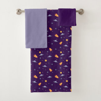 Conjunto De Toalhas Planets stars pattern purple lavender set Towel