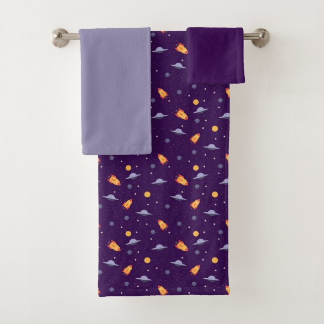 Conjunto De Toalhas Planets stars pattern purple lavender set Towel (Insitu)
