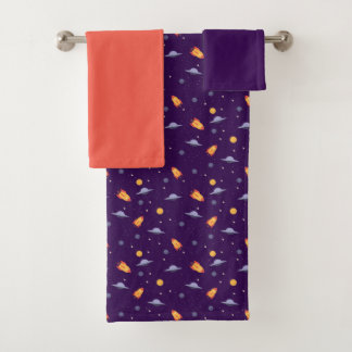 Conjunto De Toalhas Planets stars pattern purple orange set Towel