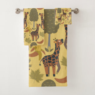 Conjunto De Toalhas Plano de fundo amarelo sem costura Giraffe