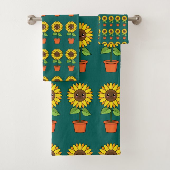 Conjunto De Toalhas Planta de girassol de Kawaii em Pote (Insitu)