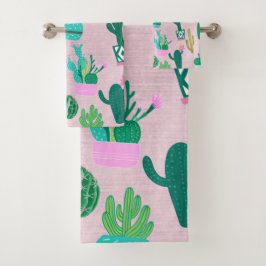 Conjunto De Toalhas Plantas Cactos Cactáceas do Sudoeste Rústico Rosa