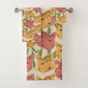 Conjunto De Toalhas Plantas da Selva do Guepardo Verde Coral Verdejan
