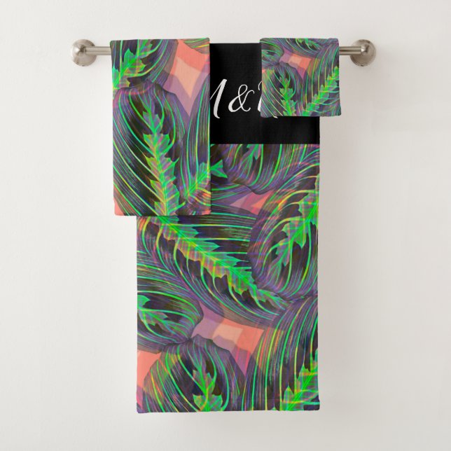 Conjunto De Toalhas Plantas Tropicais Calathea Maranta Padrão de Folha (Insitu)