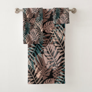 Conjunto De Toalhas Plantas tropicais, selva, trópicos, bege, folhas