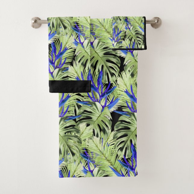 Conjunto De Toalhas Plantas tropicais verdes e azuis (Insitu)