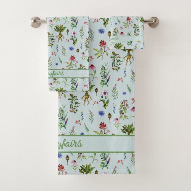 Conjunto De Toalhas Plantas Whimsical em Mint Green (Insitu)