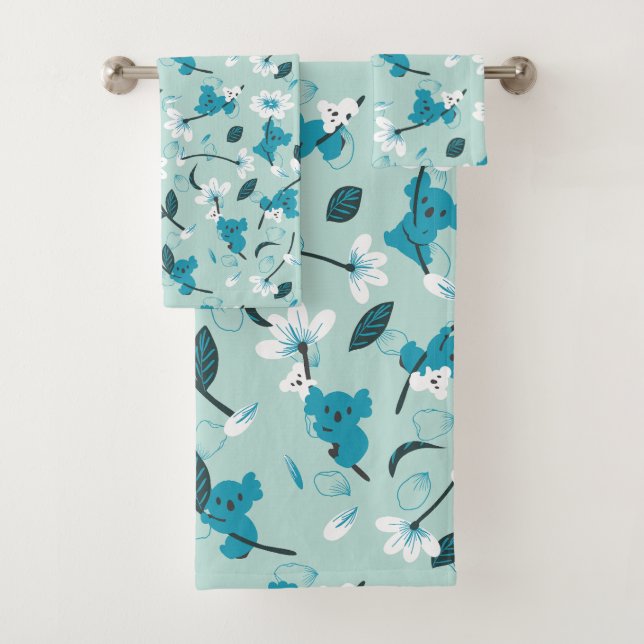 Conjunto De Toalhas Playful Koala Pattern Cute Animal e Nature Art (Insitu)