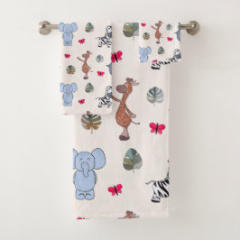 Conjunto De Toalhas Playful Watercolour Safari Animals Bath Towel Set