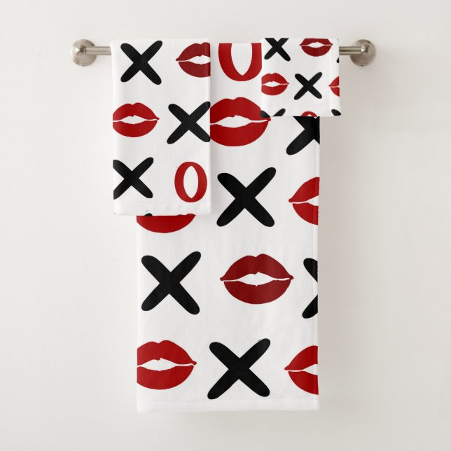 Conjunto De Toalhas Playful XO & Red Lips Modern Love Pattern (Insitu)