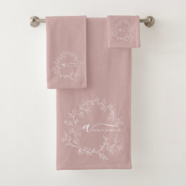 Conjunto De Toalhas Poeira Rosada Desbotada Moderno Script Monograma F