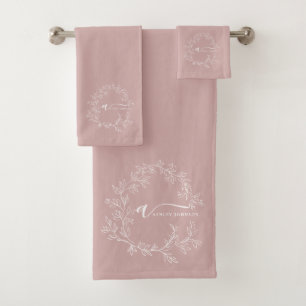 Conjunto De Toalhas Poeira Rosada Desbotada Moderno Script Monograma F