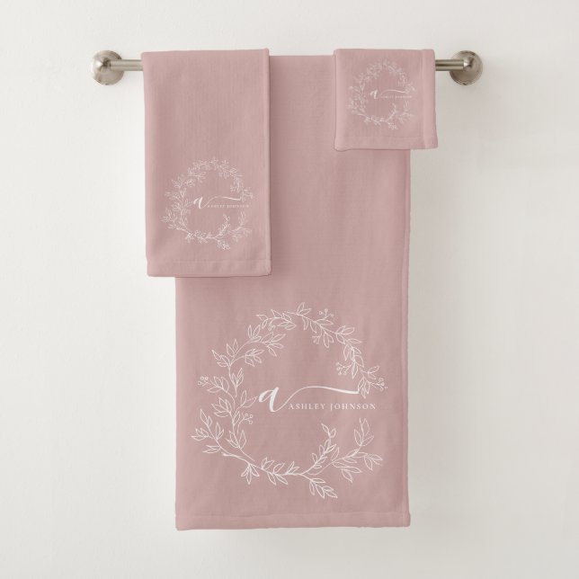 Conjunto De Toalhas Poeira Rosada Desbotada Moderno Script Monograma F (Insitu)