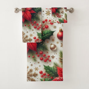 Conjunto De Toalhas Poinsétia Vermelha de Natal com Flocos de Neve Dou