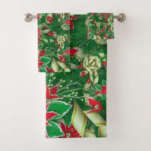 Conjunto De Toalhas Poinsettia Fir Deixa Fitas Fitas Natal Floral | (Insitu)