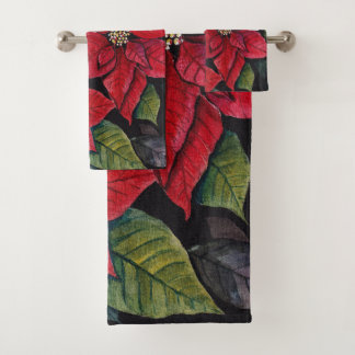Conjunto De Toalhas Poinsettia Vibrante Em Aquarela