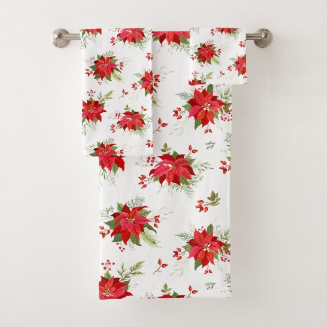 Conjunto De Toalhas Poinsettias Bath Towel Set (Insitu)