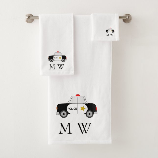 Conjunto De Toalhas Police Car Design Monogrammed (Insitu)