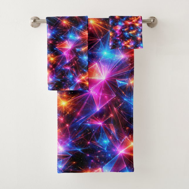 Conjunto De Toalhas Polígono Neon Abstrato com Explosões (Insitu)