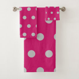 Conjunto De Toalhas Polka Dot Bath Towels (Hot Pink & Gray)