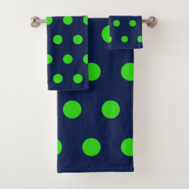 Conjunto De Toalhas Polka Dot Bath Towels (Navy Blue & Lime Green)