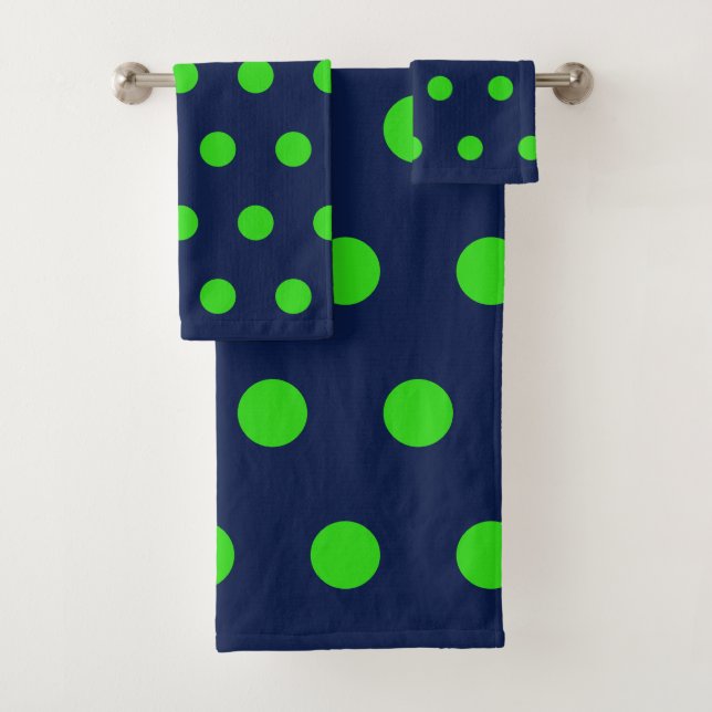 Conjunto De Toalhas Polka Dot Bath Towels (Navy Blue & Lime Green) (Insitu)
