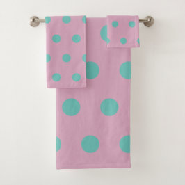 Conjunto De Toalhas Polka Dot Bath Towels (Pink & Aqua)